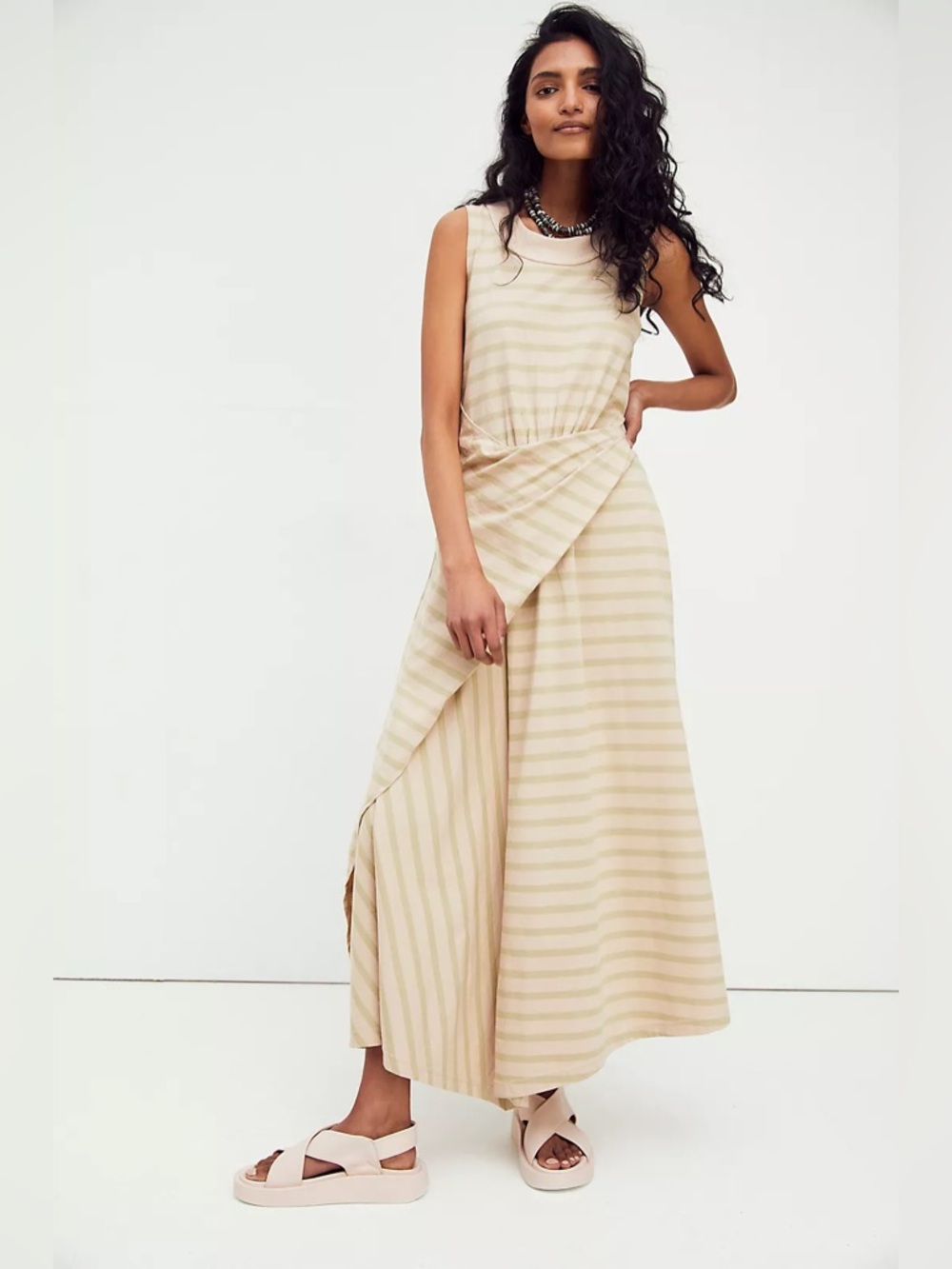 Free People Striped Capri Midi Dress Salt Marsh Combo Size Large